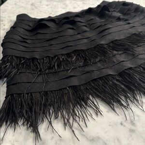 BCBGMaxAzria Black Feather-Trim Tiered Mini Skirt